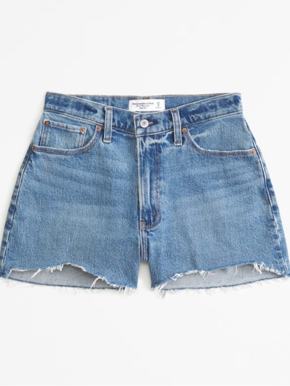 Abercrombie & Fitch Medium Blue Frayed Hem Denim Shorts - Picture 2 of 5